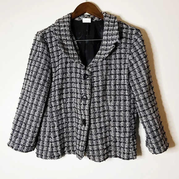 Studio Y Jackets & Blazers - Vintage Tweed Knit Blazer Jacket Collared Plaid Sweater Size XL Office Fall